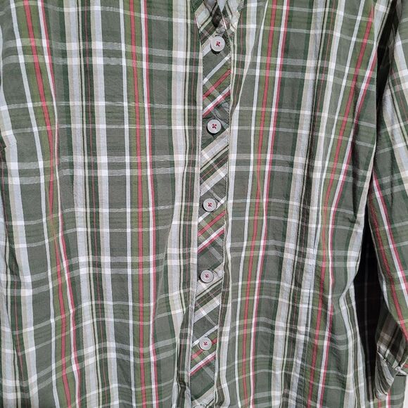 Erika Woman's Green and Red Plaid Button Down Shirt - Picture 3 of 5